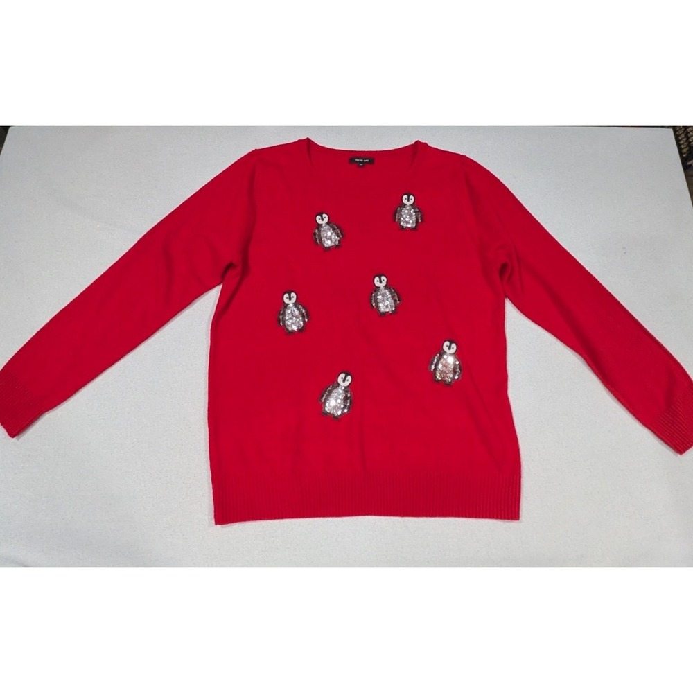 Verve Ami Sweater Women XL Red Excellent Sequin Penguin Holiday Pullover